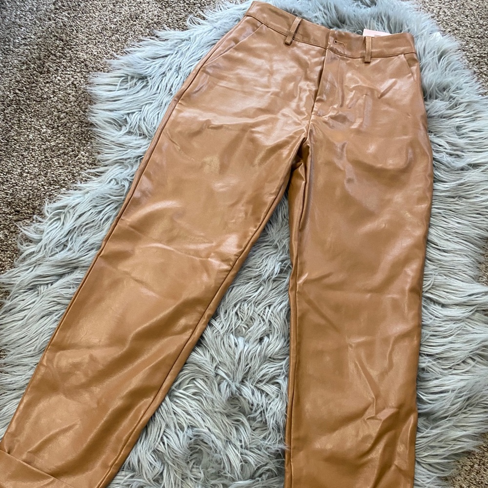 Faux leather cognac pants
